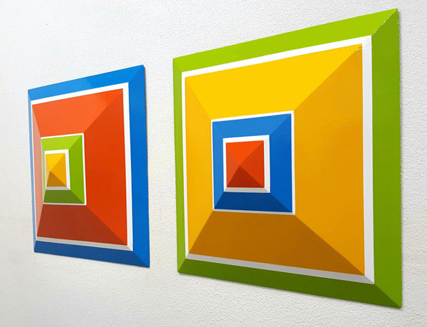 "Alber's Pyramids"; 24"X24"X6" each, painted steel